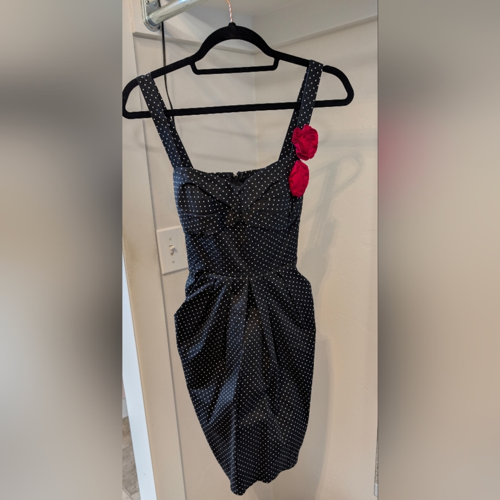 Black Polka Dot Dress with Red Accents